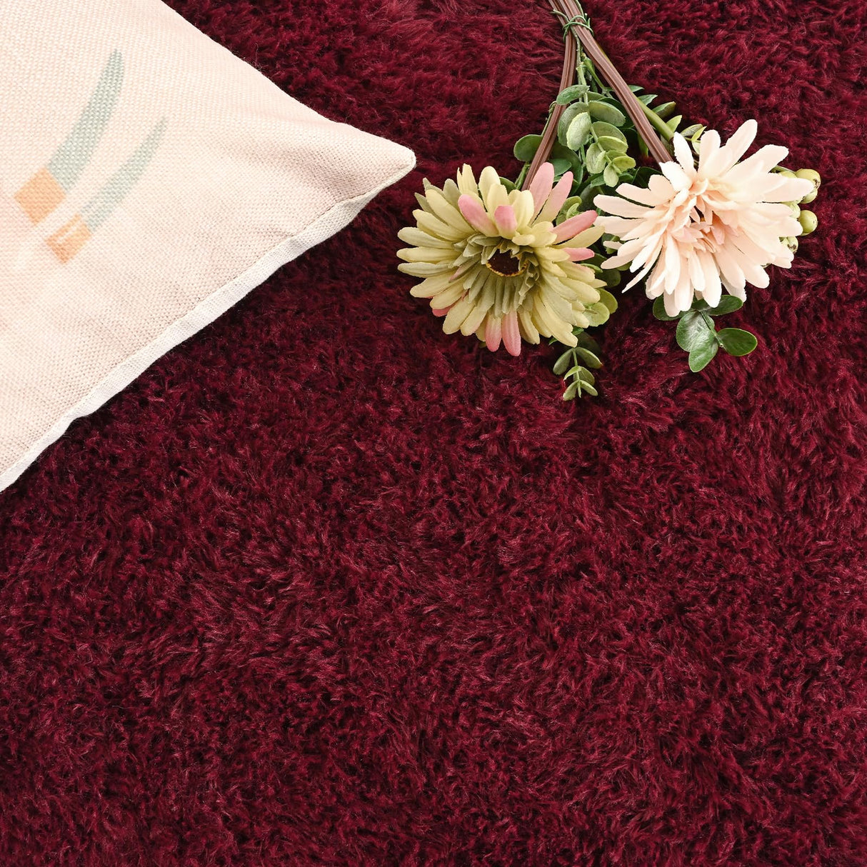 Super Soft Shaggy Rugs Fluffy Carpets, 6x9 ft, Burgundy Red Area Rug