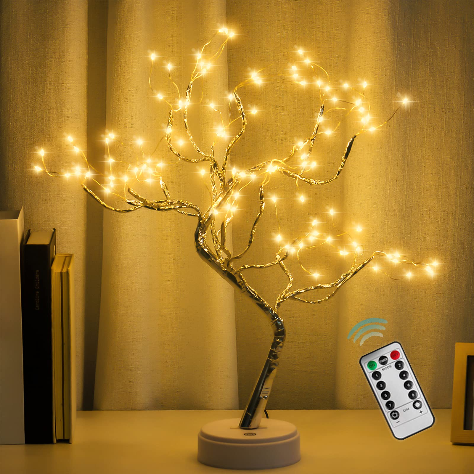 108 LED Sparkly Fairy Tree Lamp, Warm White, Remote Control, USB/Battery, 8 Modes,
