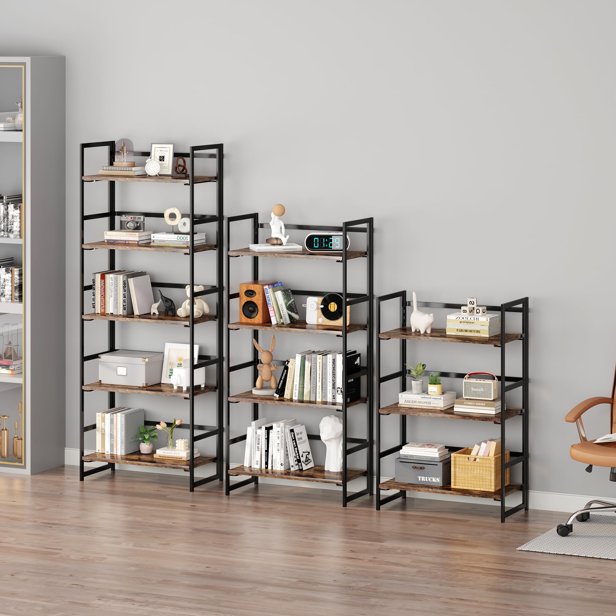 Vintage Multifunctional Folding Bookshelf, No-Assembly Plant Stand Storage Rack Shelves
