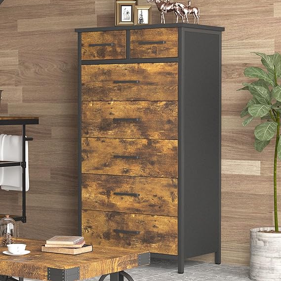 7 Drawer Wood Dresser, Industrial Wood Storage Dresser Clothes Organizer