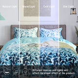 MILDLY 100% Long Staple Cotton Duvet Cover Set Gradient Blue Leaves Printed Comforter Cover Set Farmhouse Plant Comforter Cover Set
