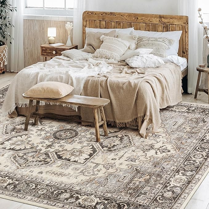 Area Rug 9x12 for Bedroom Living Room, Medallion Printed Ultra-Thin Soft Large Carpet,