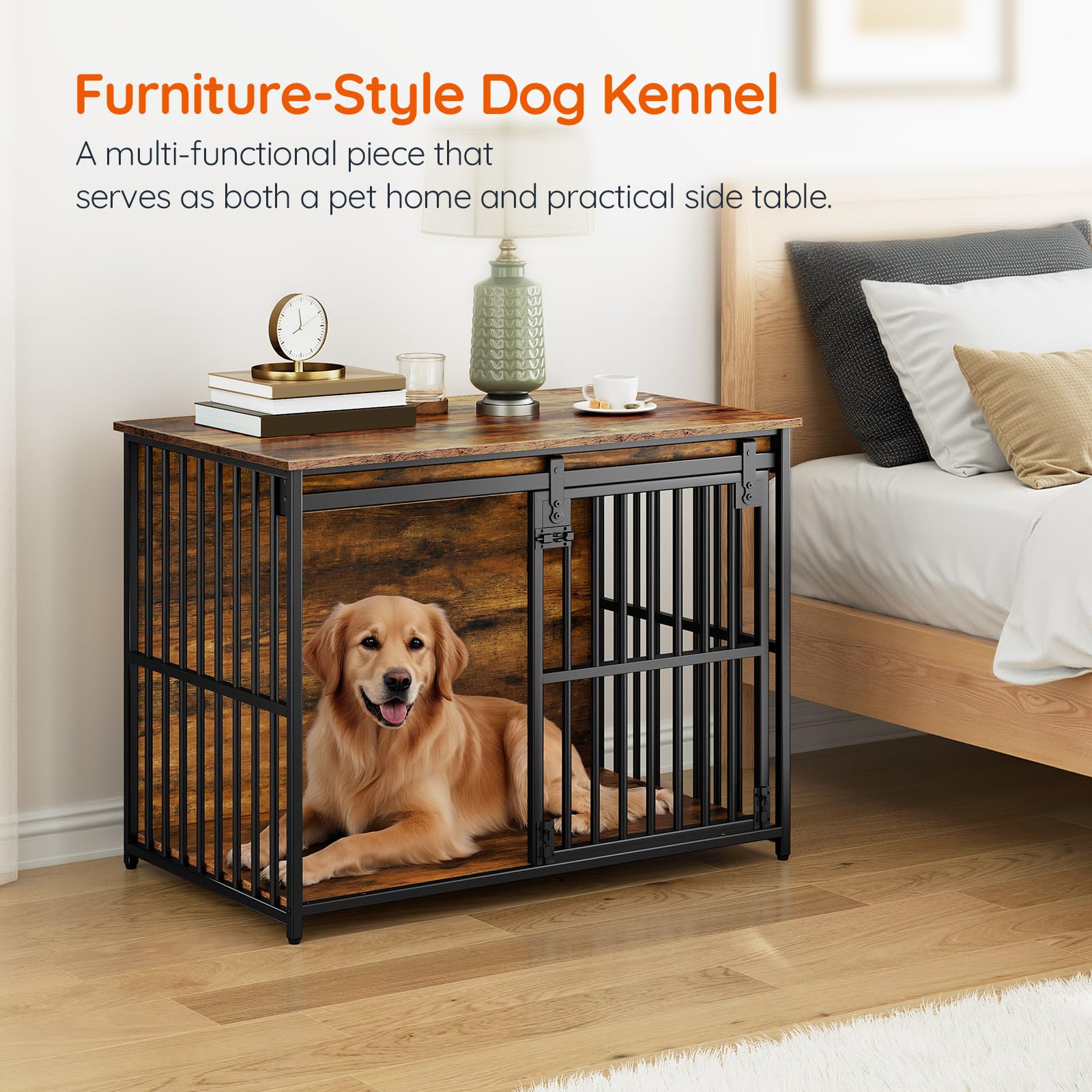 36.6" Heavy Duty Dog Crate Furniture with Sliding Barn Door