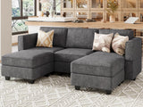 Belffin Modular Sectional Sofa Fabric U Shaped Couch Double Chaise Sectional Couch Convertible Ottoman Sofa with Storage Dark Grey