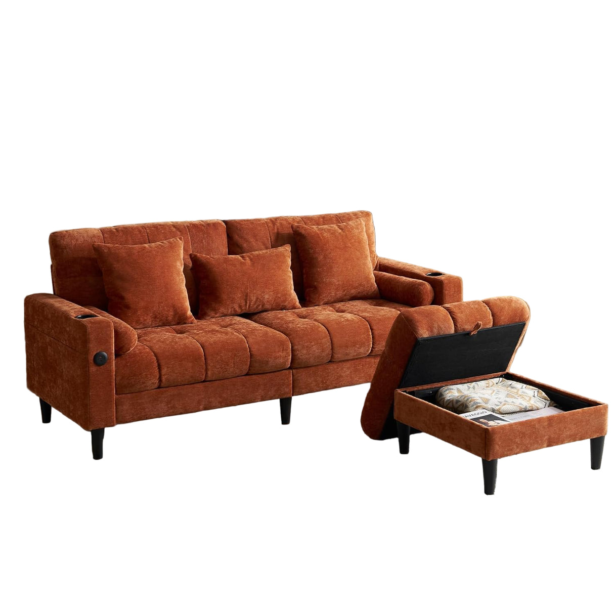 77" L-Shaped Sofa, Loveseat with Ottoman, Chenille Cloud Sofa with Chaise