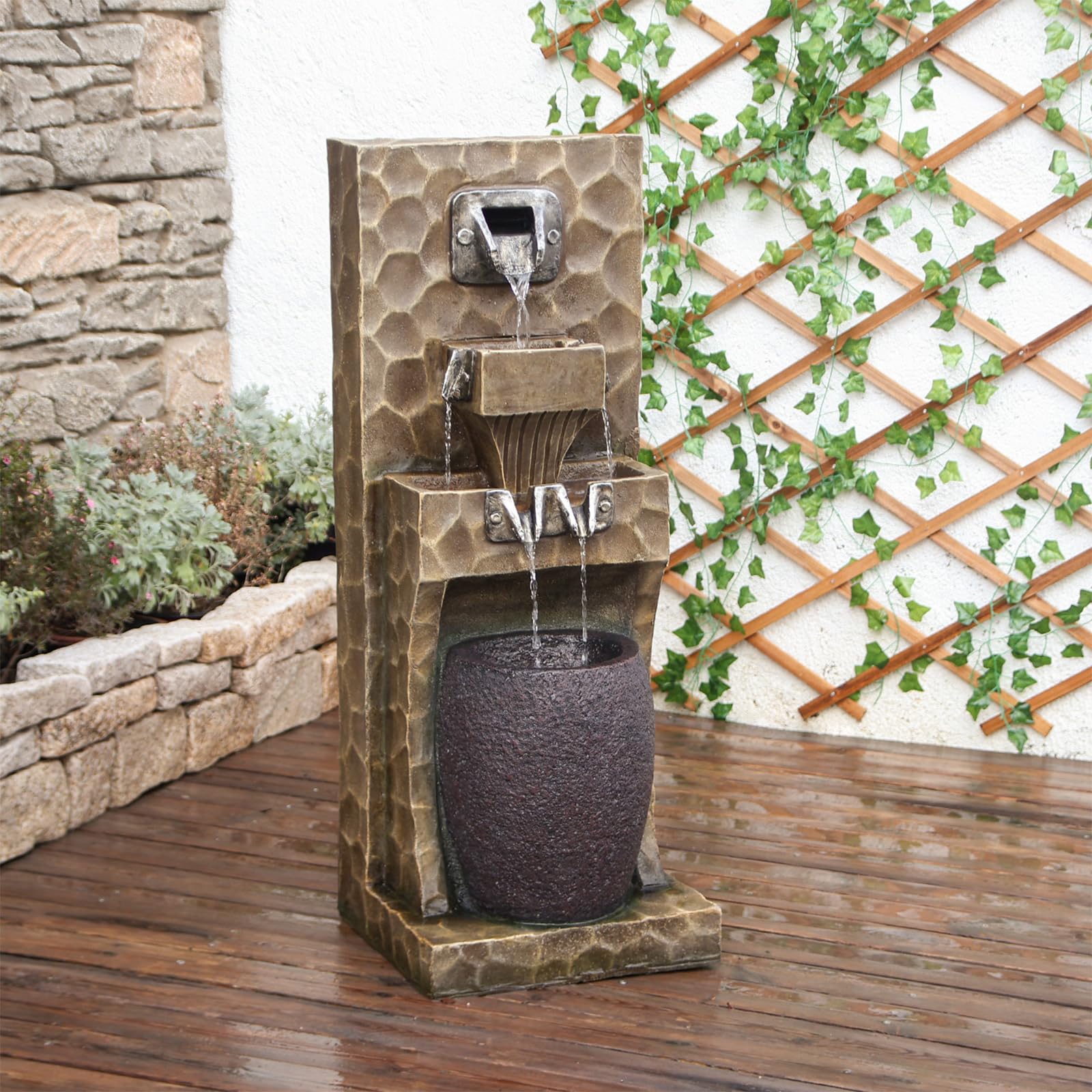 Water Wall Fountain Outdoor Rectangular Metal Colour Spout Garden Waterfall Fountains