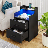 Night Stand Set of 2 with Charging Station, 15.7''Lx17.7''Wx26.8‘’H Modern Bedside Table