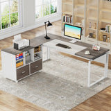 L-Shaped Desk with Drawers, 63" Office Desk with File Cabinet