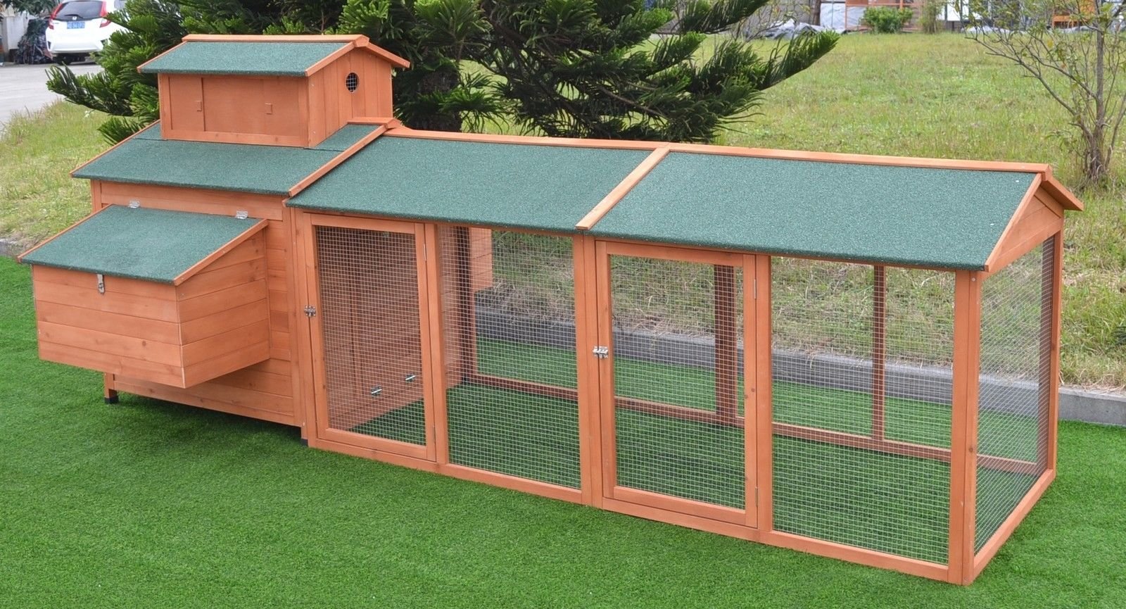 10' ft Wood Chicken Coop Backyard Hen Run House Chicken 6 Nesting Box & Run