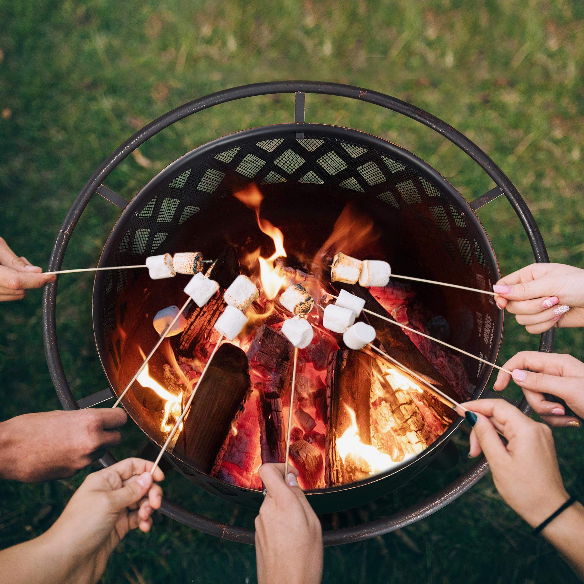 Yaheetech Fire Pit 36in Outdoor Wood Burning Fire Pits Wood Large Fire Bowl for Outside BBQ Bonfire Patio with Mesh Spark Screen, Poker and Rain Cover - Bircata