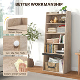 Tier Bookcase, Modern Bookshelf w/ 2 Adjustable Shelves & Flip-up Door, Wood Storage
