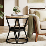 Side Table Set of 2, Round Carved End Table for Living Room