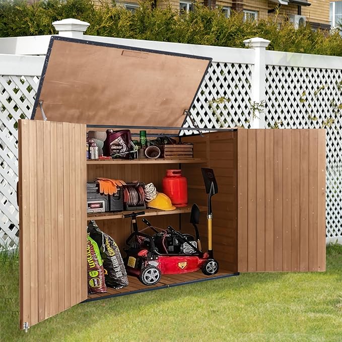 Storage Cabinet,Wooden Garden Shed with Metal Frame Structure and Adjustable Shelf
