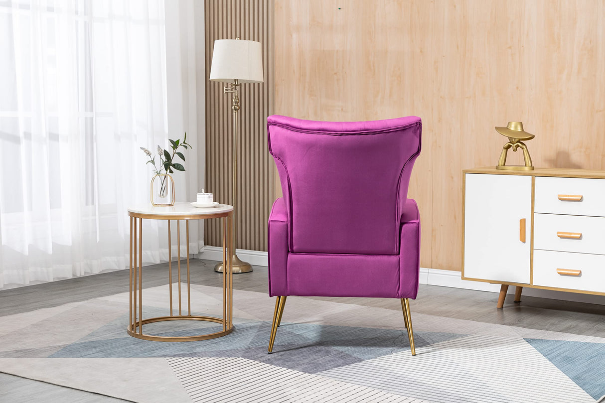 Modern Accent Velvet Chairs Comfy Upholstered Vanity Chairs for Bedroom Armchair Dining Chairs with Golden Metal Legs Desk Chair Single Person sofafor Living Room(Purple)