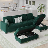 Velvet Convertible 4-Seat Sectional Sofa with Reversible Chaise L