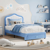 GAOMON Upholstered Twin-XL Size Bed Frame with Smart Led Headboard, Velvet Platform Bed Frame with Storage Drawer for Kids, Wooden Slats Support, No Box Spring Needed, Easy Assembly, Blue