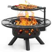 Fire Pit with Poker, 32 inch Outdoor Fire Pit Patio, Wood Burning Firepits for Outside