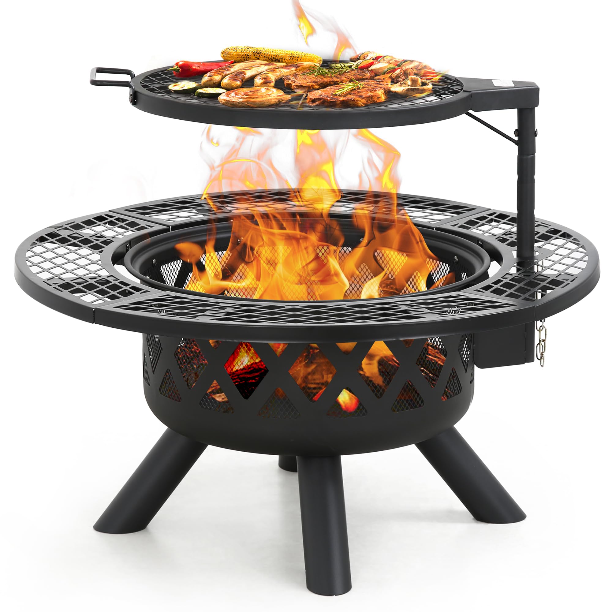 Fire Pit with Poker, 32 inch Outdoor Fire Pit Patio, Wood Burning Firepits for Outside