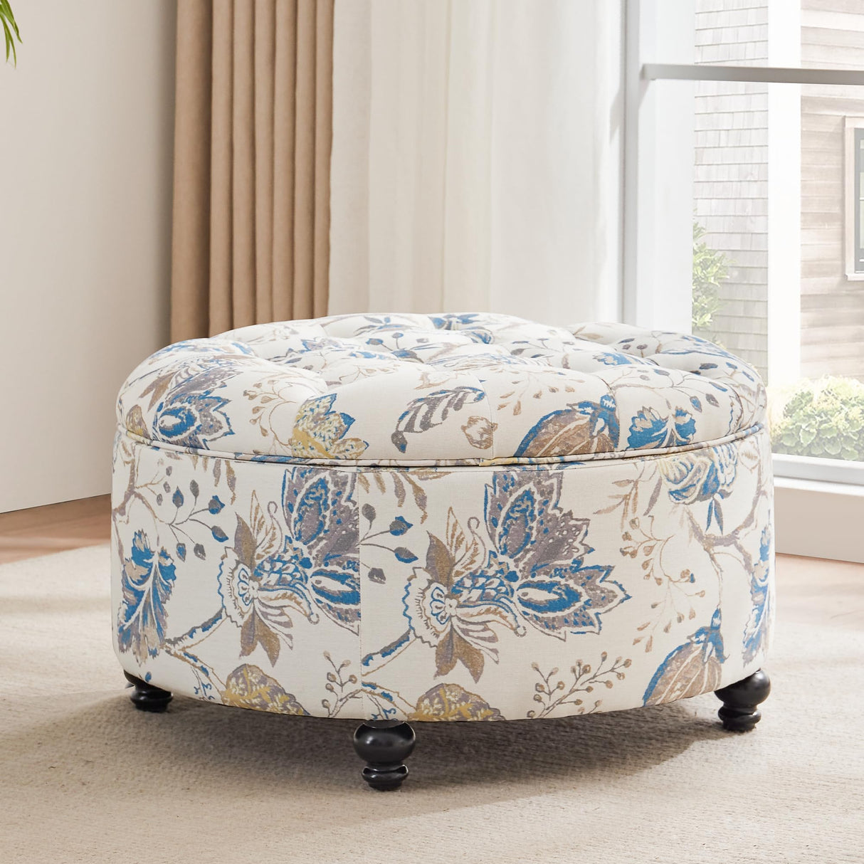 30-Inch Round Storage Ottoman, Modern Button Tufted Coffee Table