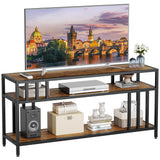 65'' TV Stand for TV up to 75 Inches, Entertainment Center with Open Storage Shelves, TV Media Console Table with Quadruple-Tube Support for Living Room, Bedroom - 65" Rustic Brown