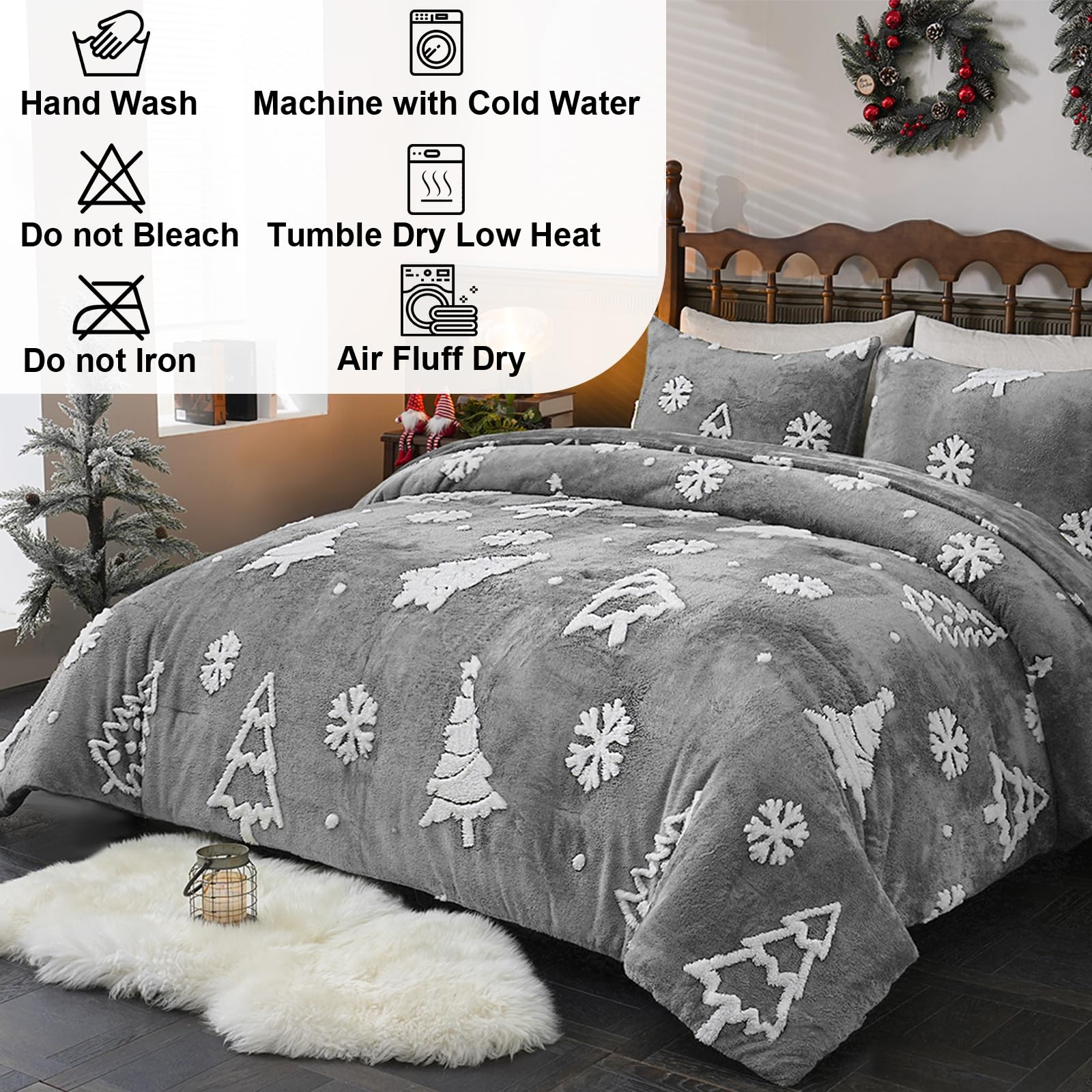 Christmas Tree Jacquard Queen Comforter Set - 3 Piece Winter Bedding