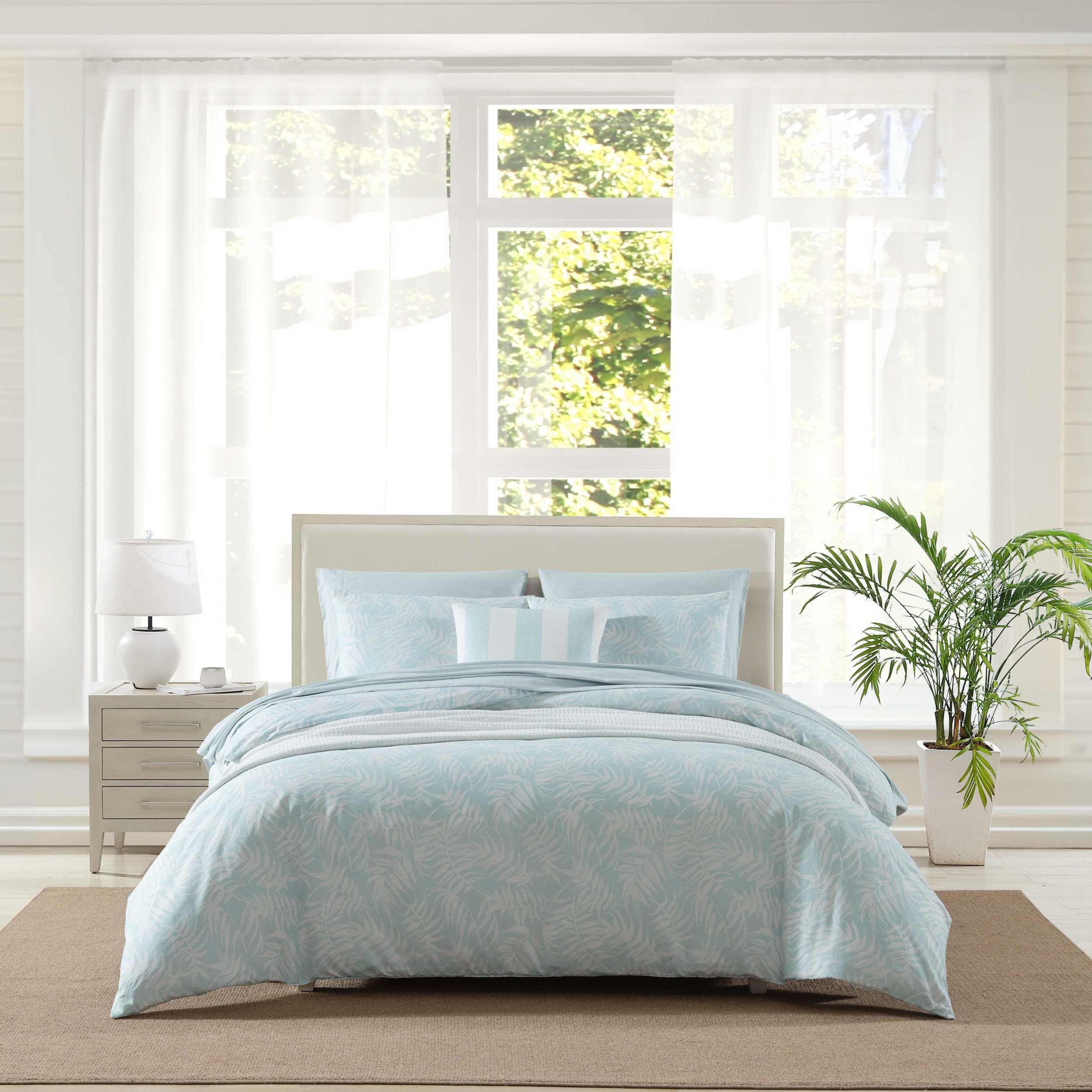 King Comforter Set - Art of Palms Blue with Matching Shams