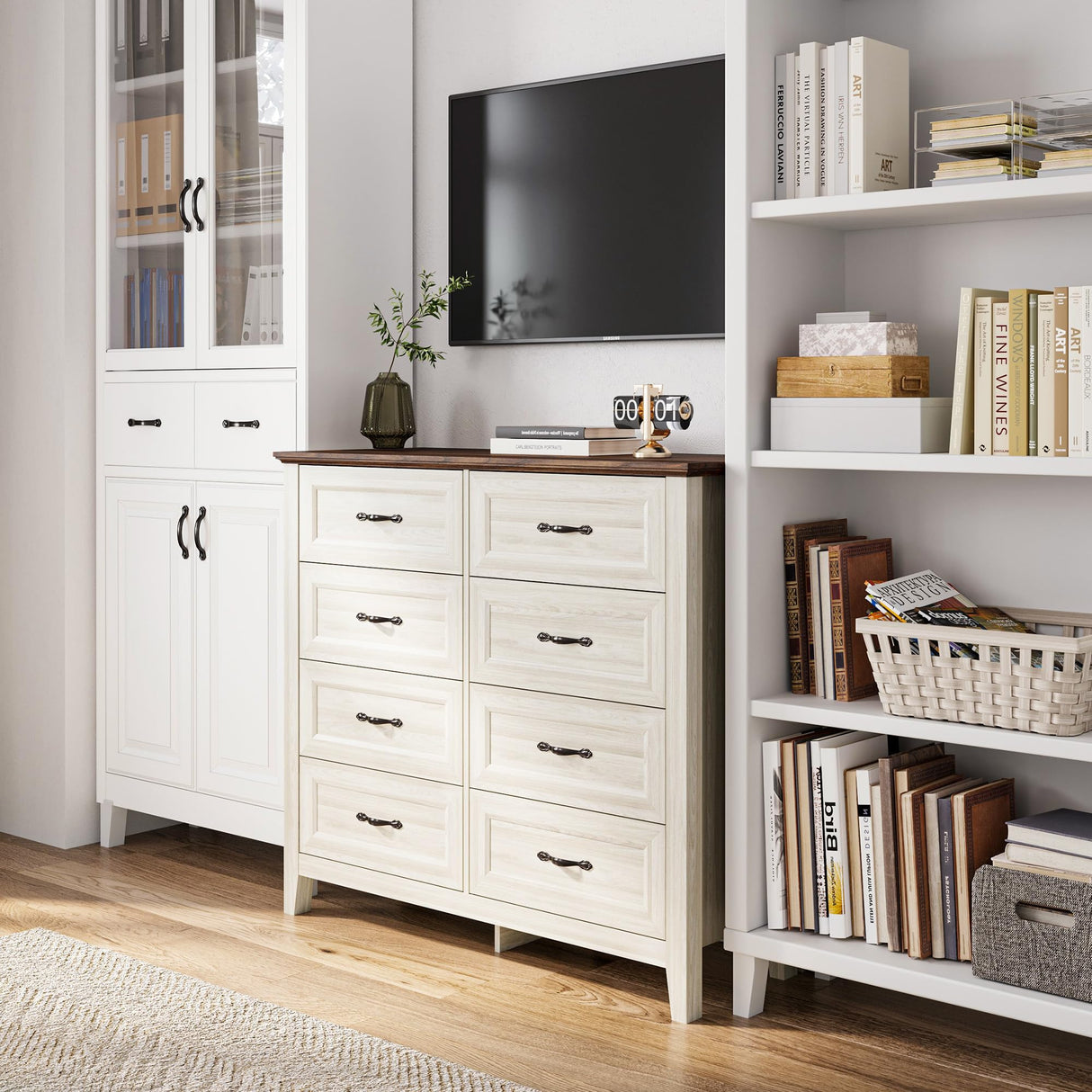 Dresser for Bedroom, 8 Drawer Dresser with Metal Handles, White Chest of Drawers