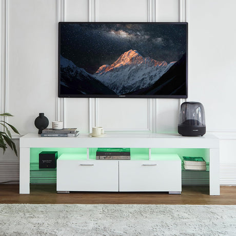 Stand 60-75 inch, Modern Entertainment Center for Living Room, White TV Console with 2