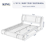 King Size Bed Frame with Iron Piece Decor, Faux Leather Upholstered Platform Bed
