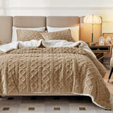 3-Piece Fluffy Faux Fur Sherpa Comforter Set Gray, King Size Luxury Tufted Bedding