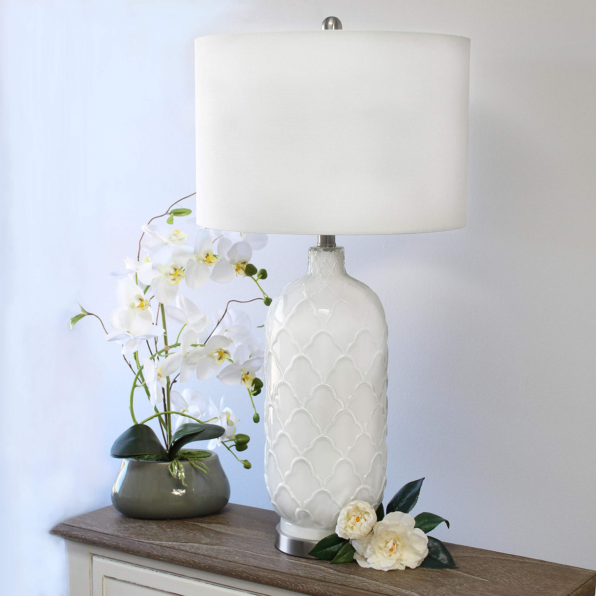 LT3322-WHT White and Brushed Nickel Glass Table Lamp