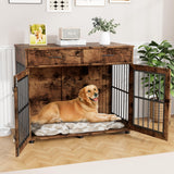 43.3" Large Wooden Dog Crate Furniture with Storage Drawers