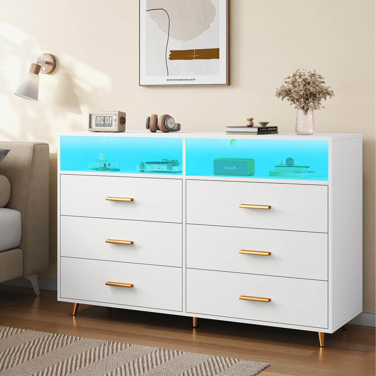 Dresser, Dresser for Bedroom, White Dresser with LED, Wood Dressers & Chests