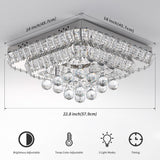 22.8" Crystal Ceiling-Light Flush Mount with Remote Control, 3 Colors Temp & Brightness