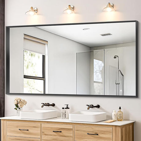 Black Bathroom Mirror for Wall, 72x30 Inch Rectangle Mirrors with Metal Frame