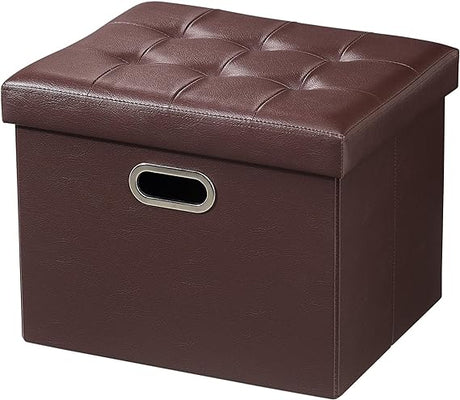 Storage Ottoman, Folding Foot Stool with Thicker Foam Padded Seat Small Leather Storage