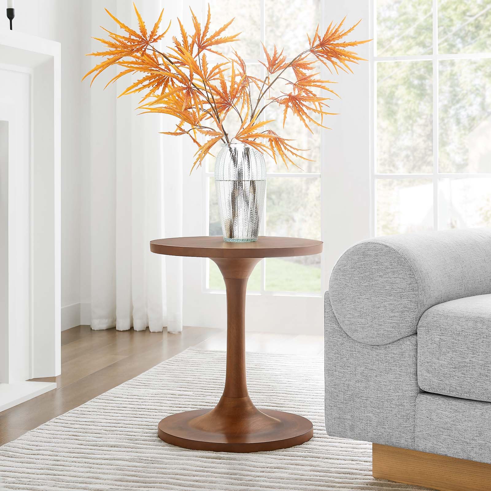 Lina Round Mango Wood Side Sofa End Table for Living Room in Walnut