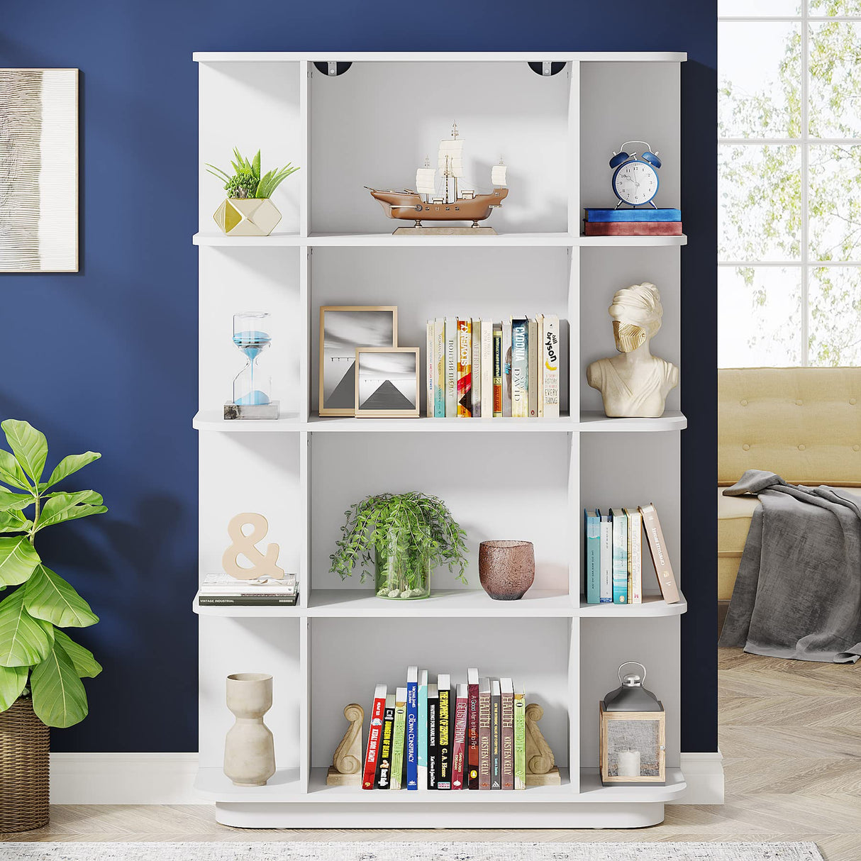 LITTLE TREE 5-Shelf Tall White Bookshelf Wood Bookcase