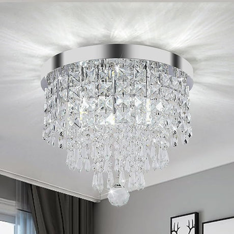 Modern Round Crystal Chandelier Ceiling Light,3 Light Crystal Flush Mount Small