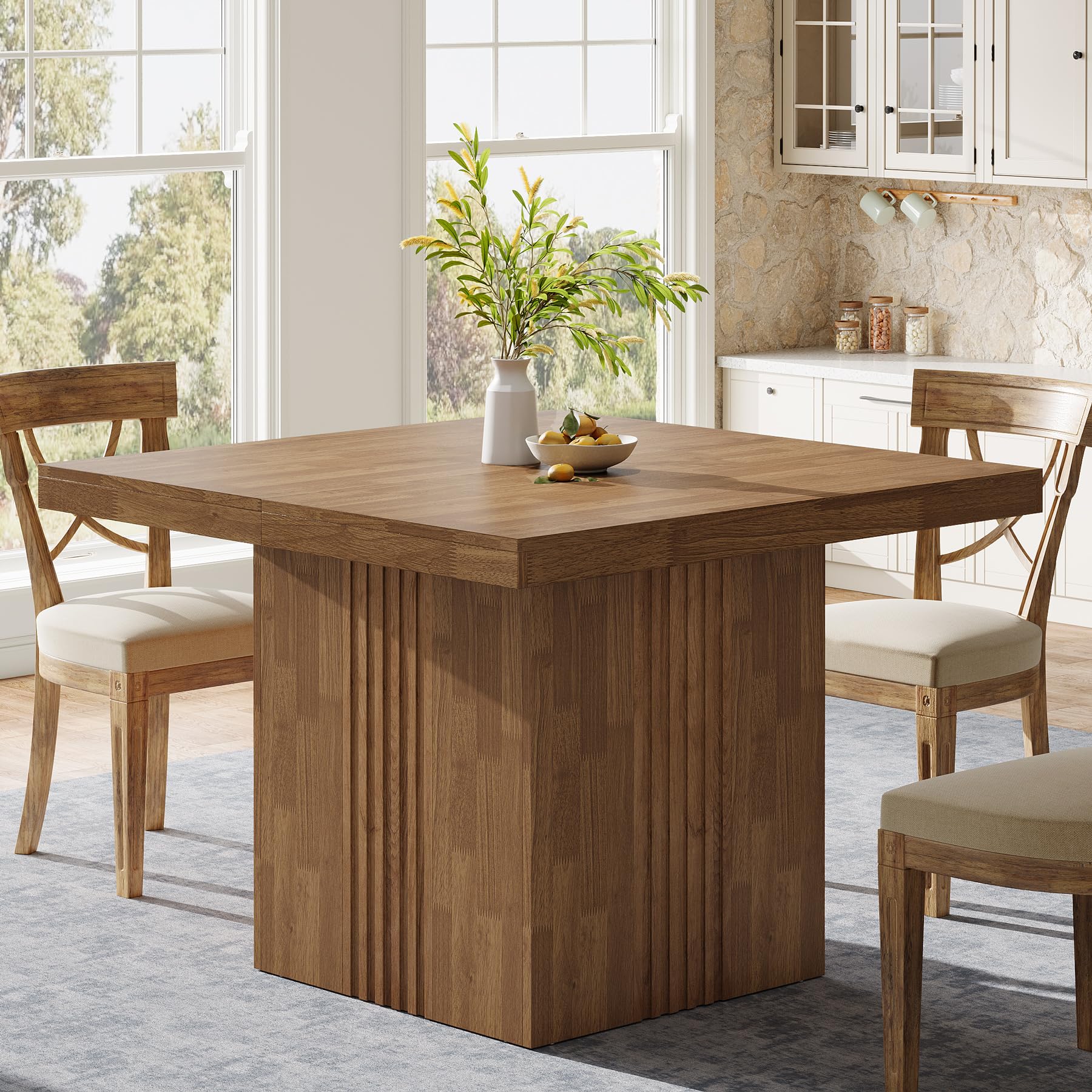 39-Inch Square Dining Table for 4 with Fluted Pedestal Base