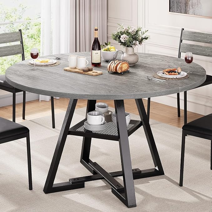 Round Dining Table for 4,Kitchen Dining Room Circle Dinner Pedestal Table,Space Saving