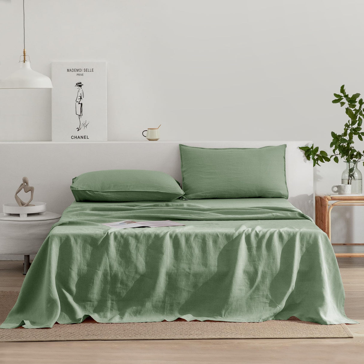 Linen Sheets Set King Size,100% French Stonewash Pure Linen Sheets Set,4Pieces