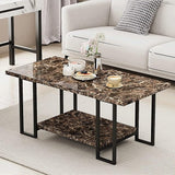 Coffee Table, Gold Base for Living Room-Faux Marble Rectangle Tabletop