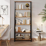 Bookshelf, 31.5in Wide Shelf 6 Tier Bookcase, 110lbs/shelf Vintage Industrial Style Bookshelves