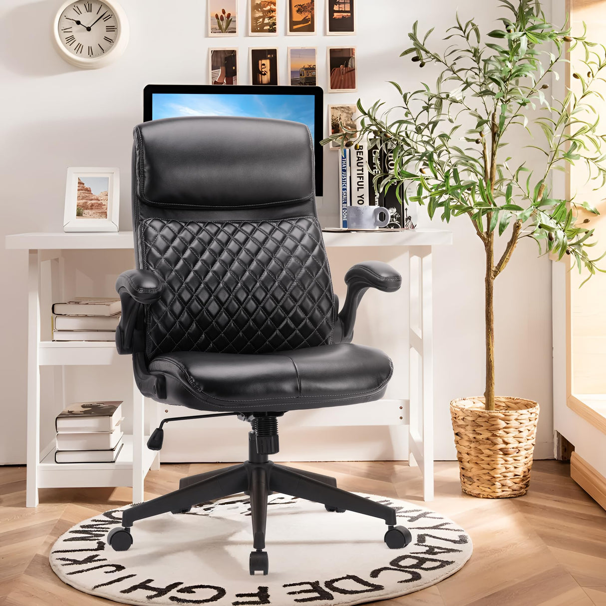 Executive Office Chair, Ergonomic Computer Desk Chair with Padded Flip-up Arm