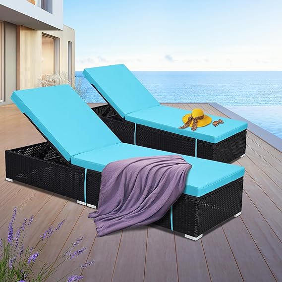 Outdoor Patio Rattan Wicker Chaise Lounge Chair, Set of 2,