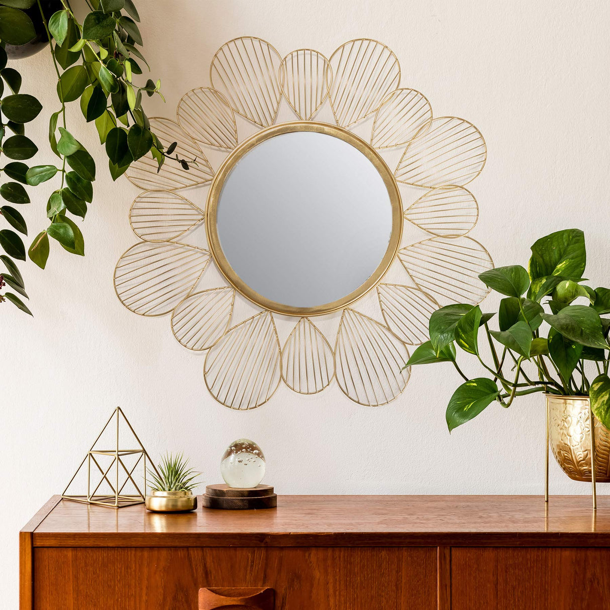 Adrina Gold Floral Petal Mirror, metallic