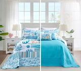 Coastal Oversized King Bedspread 128x120 Extra Wide, Lightweight Beach Bedding