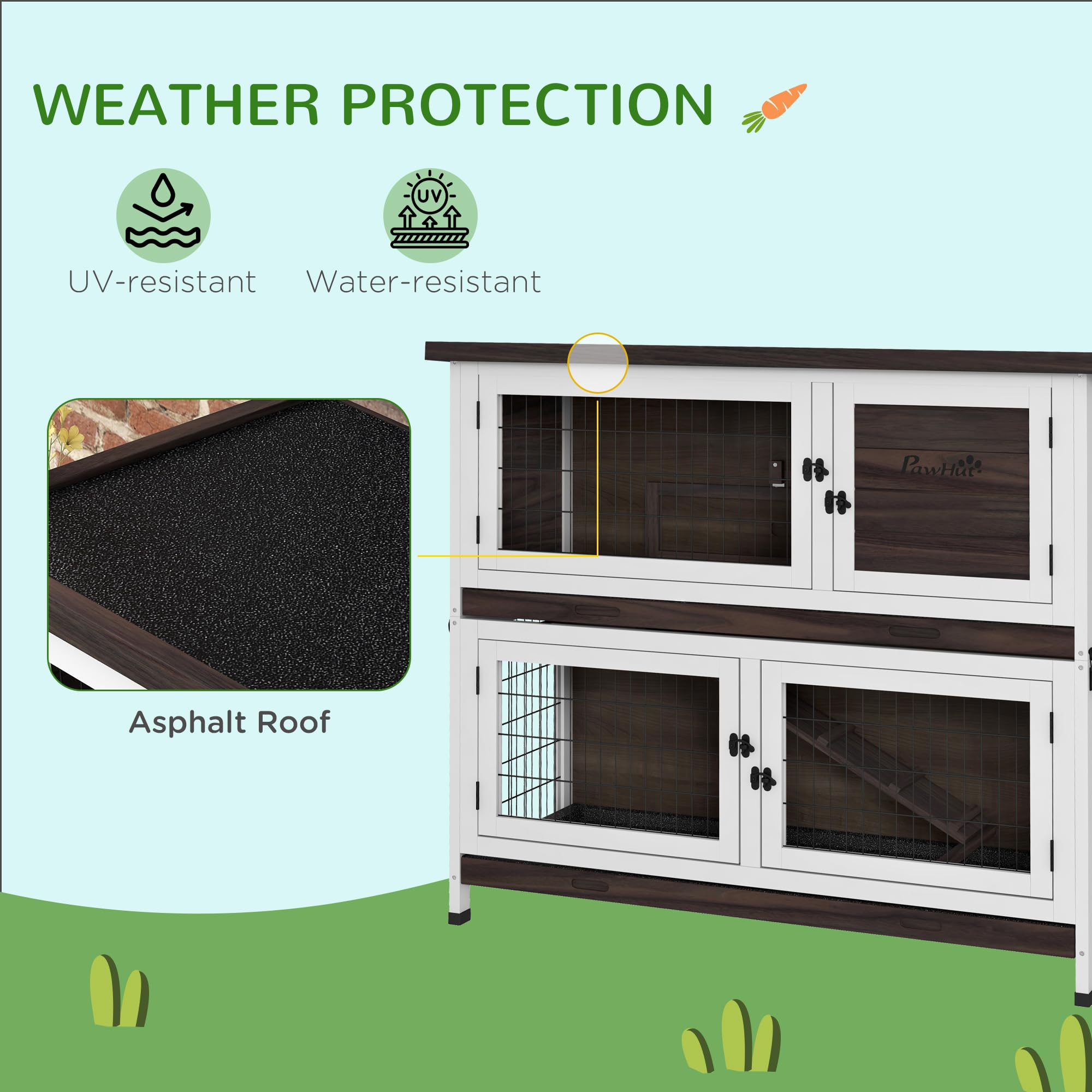 Rabbit Hutch, Outdoor 2-Tier Rabbit Cage, 46" Wooden Guinea Pig Cage