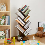 9-Shelf Tree Bookshelf, 38.4-Inch Retro Floor Standing Bookcase Display for CDs/Magazine/Books